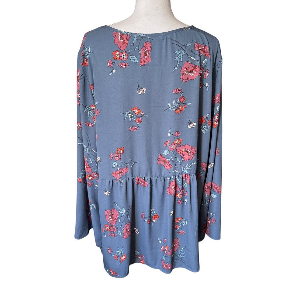 Eyeshadow Blue Gray Floral Lace Trim Tie Neck Peasant Tunic Blouse Top 3X *READ‎ - Picture 4 of 14